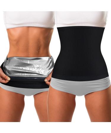Geyoga Waist Trimmer Sweat Waist Trainer Wrap Stomach Wraps for Women Bodybuilding Silver Inner Small