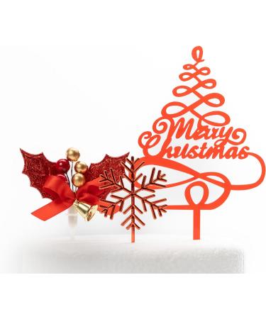 Merry Christmas Cake Decoration topper Yule Log Cupcake Toppers 3 Piece Gold silver red Leaf Holly Set (3 set red holly) - Buy Online on GoSupps.com