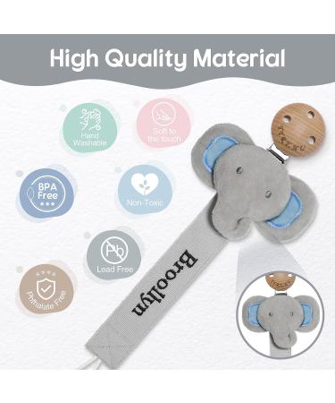 TYRY.HU Personalized Dummy Clips - Baby Soother Pacifier Chain Holder Set with Customized Name - BPA Free Elephant Design - Buy Online on GoSupps.com