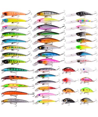 Aorace Fishing Lures Kit Mixed Including Minnow Popper Crank Baits with Hooks for Saltwater Freshwater Trout Bass Salmon Fishing Item-D 43pcs