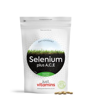Selenium Supplement 200mcg Plus Vitamin A C E (x180 Tablets) - Max Strength Skin Hair Nail & Immune Support Complex for Men & Women. Vegan & Vegetarian Friendly. UK Made