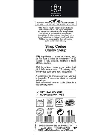 1883 Maison Routin Premium Cherry Syrup 1L - Perfect for Cocktails, Mocktails, and More! - Buy Online on GoSupps.com