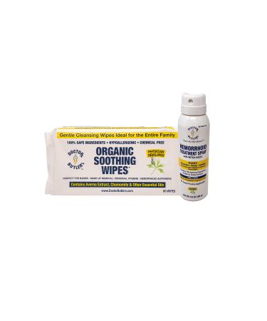 Dr. Butler's Natural Wipes with Hemorrhoid Spray Medicated Treatment Bundle Hemorrhoid Treatment to Helps with Itch Relief and Swelling