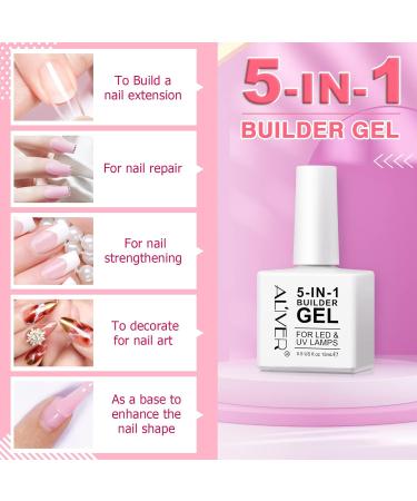 5-in-1 Builder Gel in a Bottle - Base Strengthening UV/LED Nail Polish for Extensions, Repair & Nail Art - 15ML Pink with 20 Nail Forms - Buy Online on GoSupps.com