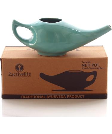 2activelife 225ml Turquoise Ceramic Neti Pot for Sinus Rinse | Premium Grade, Dishwasher Safe | Includes 5 Sachets of Neti Salt - Buy Online on GoSupps.com