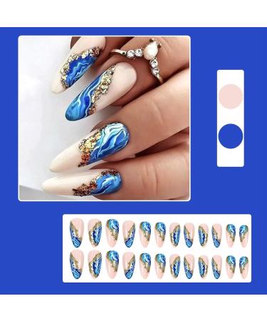 Nail art pieces wearable nail pieces blue marble pattern smudged nail pieces ins wearable false nails nail art patches 1 count (Pack of 1) - Buy Online on GoSupps.com