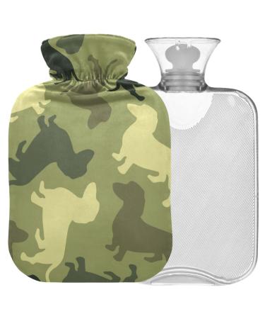 Naanle camouflage dogs heat bottle with cover transparent hot water bottle 2l large hot hot water bottle for bed handfoot heat pain relief heat and cold therapy