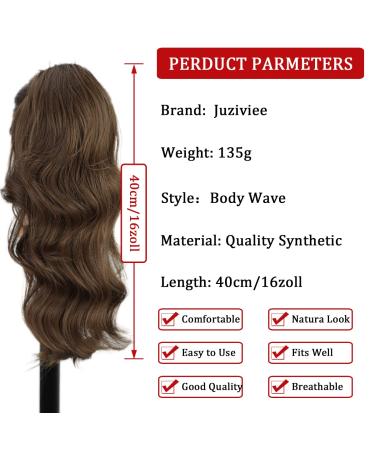 Ponytail Extensions Brown - Long Curly Synthetic Hair with Bracket - 40cm Braid Ponyture - Realistic 8/10 #082d-16 - Buy Online on GoSupps.com