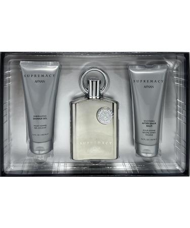 Afnan Supremacy Silver 3 pcs Gift Set | Shower Gel 100ml + EDP Spray 100 ml + After Shave Balm 100 ml - Buy Online on GoSupps.com