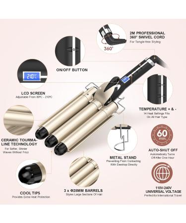Lockenstab 3 Barrels Deep Waves 28mm - Aimervo Waver with LCD 14 Temp Levels (80-210 ) Ceramic Coating Ideal for All Hair Types + 2 Hair Clips - Shop Now! - Buy Online on GoSupps.com