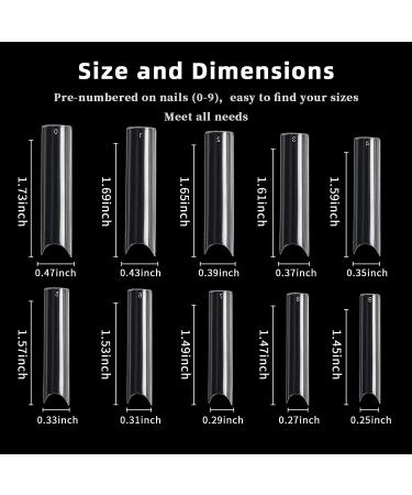XXL Clear C Curve Half Cover Nail Tips - 100 Pcs Acrylic False Nails - Long Straight Square Shape - Previvo Traceless - 10 Sizes NO.5-100PCS - Buy Online on GoSupps.com
