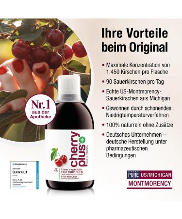 Buy US MontMorency Cherry Concentrate - 1 450 Cherries per 500ml Bottle - Cherry Plus - International Shipping Available - Buy Online on GoSupps.com