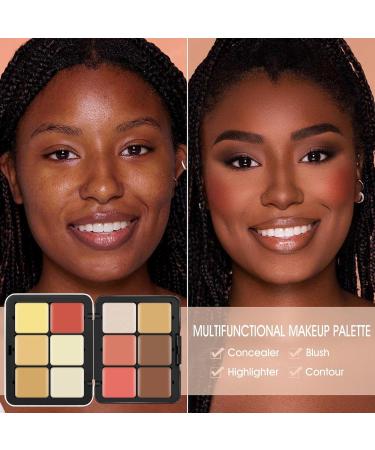 12 Colors Cream Makeup Palette for Cheeks - Blush Contour Concealer & Highlighter - Waterproof & Long-Lasting with Brush - Multi-functional Face Palette (Set #05 - Buy Online on GoSupps.com