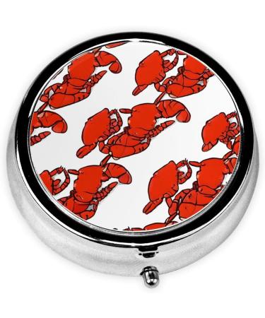 Red Lobster Print Round Pill Box | 3 Compartment Mini Decorative Travel Organizer for Vitamins & Medications - Buy Online on GoSupps.com