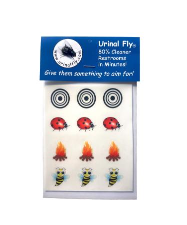 Urinal Fly Toilet Stickers 12 Pack Bee Fire Ladybug Target 80% Cleaner Bathrooms in Minutes!