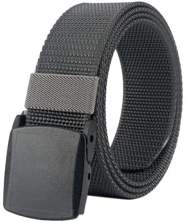 LionVII Mens Belt Web, Nylon Casual Belt with Plastic Buckle Breathable for Work Sports, Easy Trim to Fit 27- 46" Waist Gray