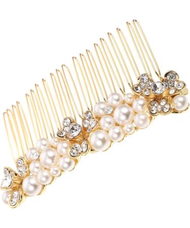 FRCOLOR Pearl Headpiece alloy rhinestone hair bridal hair wedding hair Light weight hair Classic color hair bride hair accessory gold bowtie golden wedding hair Rhinestone Hair Accessories - Buy Online on GoSupps.com