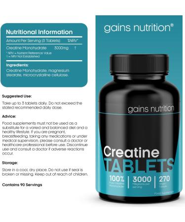 Creatine Monohydrate 3000mg Vegan Tablets - 270 Count - 90 Day Supply - Buy Online on GoSupps.com