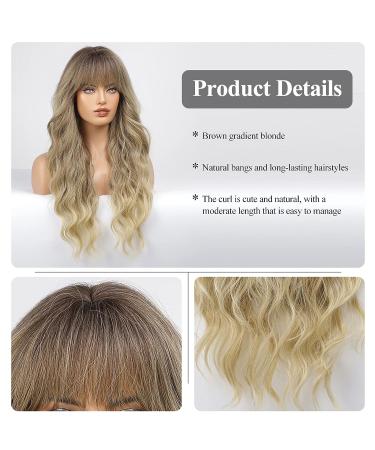 HAIRCUBE Ombre Brown & Blonde Long Curly Wig with Bangs - Heat-Resistant Synthetic Wig for Fashionable Women | Natural Appearance - Buy Online on GoSupps.com