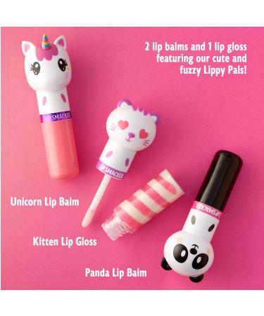 Lip Smacker Lippy Pals Set of 3 Flavored Moisturizing Lip Balms with Unicorn Magic Cuddly Cream Puff Panda and Sweet Kiwi Kitty - Buy Online on GoSupps.com