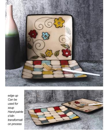 Dinner Plate Pasta Tableware Elegant Hand Painted Creative Ceramic Western Food Square Plate Unique Blue Green Daffodil Flower Pattern Home Kitchen Fruit Salad Dish B - Buy Online on GoSupps.com