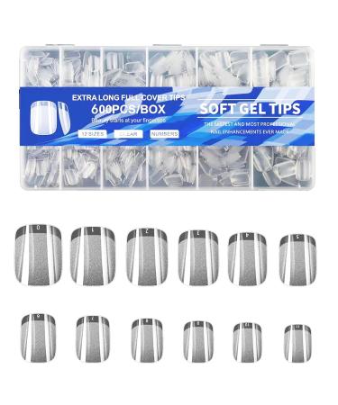 Short Nail Tips - 600PCS Half Matte Soft Gel Nail Tips Full Cover False Nails Tips Clear Acrylic Fake Nails Tips for Press On Nails Short 12 Size 600 PCS (600-Short-C) C Short