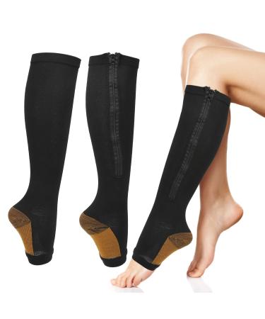 Zipper compression socks nylon leg forming socks with an open tip for women for shaping and losing the legs ankle compression (L/XL-black) L-XL black