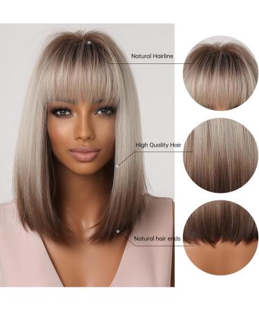 Kellynee Ombre Brown Bob Wig - Dark Roots with Light Gold to Chestnut Tips | Heat Resistant Synthetic Hair for Women | Stylish for Daily Wear & Special Occasions - Buy Online on GoSupps.com