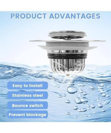Bathroom Tub Stopper Press Pop Up Sink Drain Strainer with Anti-Clogging Filter Basket Detachable Rust Resistant Basin Sink Plug Stopper for 2.95-3.54 Inch Drain Hole CA - Buy Online on GoSupps.com