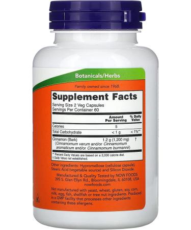 Now Foods Cinnamon Bark 600 mg - 120 Capsules for Wellness & Antioxidant Support - Buy Online on GoSupps.com