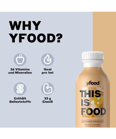 Yfood Salted Caramel Drink - On-the-Go Meal Replacement with 33g Protein 26 Vitamins & Minerals | 12 x 500ml - 3.00 Deposit Included - Buy Online on GoSupps.com