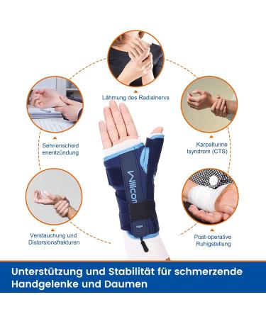 Willcom Thumb Wrist Rail with Metal Stabilizer - Breathable Right Hand Support for Tendinitis Arthritis Carpal Tunnel Relief (Size L) - Buy Online on GoSupps.com