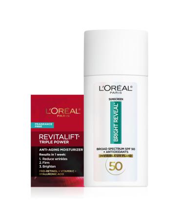 L'Oreal Paris Bright Reveal Broad Spectrum Daily SPF 50 UV Lotion 1.7 fl oz + Moisturizer Sample 1.7 Fl Oz (Pack of 1)