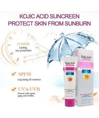 Kojic Acid SPF 50 Face Moisturizer | Daily Use Sunscreen with UVA/UVB Protection & Brightening | Water/Sweat Resistant Lightweight Cream | Fast Absorbing SPF 50 - Buy Online on GoSupps.com