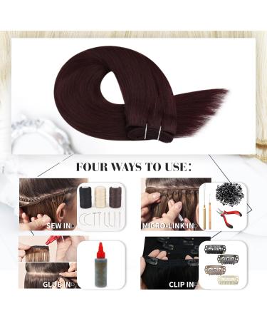 Moresoo 100g Double Weft Wine Red Human Hair Extensions 24 Inch #99J - Real Human Hair Weft - Buy Online on GoSupps.com