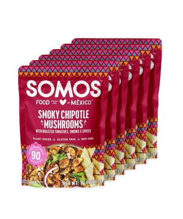 SOMOS Smoky Chipotle Mushrooms, 10 oz Pouch (Pack of 6), Gluten Free, Non-GMO, Plant Based, Vegan, Microwavable Meals Ready to Eat