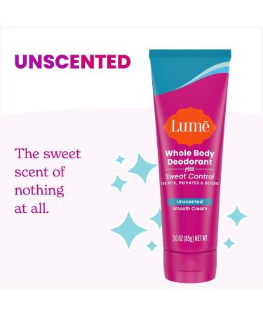 Lume Whole Body Deodorant Plus Sweat Control - Smooth Cream Tube - 72 Hour Odor And Sweat Control - Baking Soda Free Skin Loving - 3.0 ounce (Pack of 2) (Unscented) - Buy Online on GoSupps.com