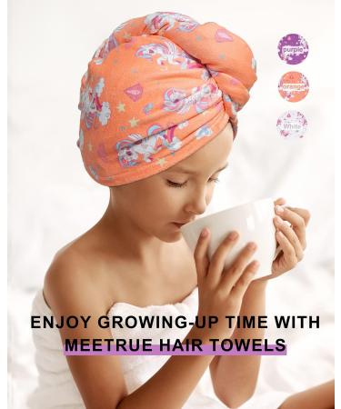 Meetrue Unicorn Hair Turban for Girls - 3 Pack Microfiber Fast-Dry Towels (Purple Orange White) - Super Absorbent Kids' Towel (Ages 3-5) - Buy Online on GoSupps.com