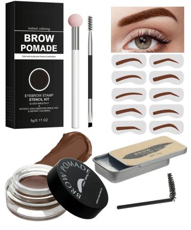 Eyebrow Stamp and Eyebrow Stencil Kit 16 in 1 Waterproof Brow Cream Stamping Eyebrow Gel Shaping Set Eyebrow Pomade Stamp Trio Kit Eyebrow Stamp Stencil Applicator Kit for Brow Makeup - Chocolate