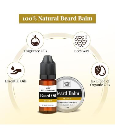 Jax of London Million Beard Oil & Balm for Men Comb0 60g Beard Balm & 10ml Beard Oil Beard Moisturizer for Men Beard Grooming Kit Scented Beard Oil - Buy Online on GoSupps.com