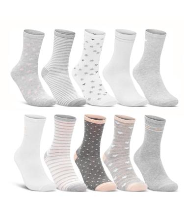 10/12 Pairs Women's Socks Multicoloured Stripes Dots Hearts Maritime Cotton 35-38 Mix 6
