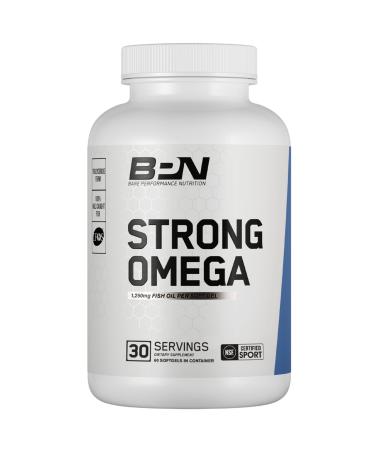 BARE PERFORMANCE NUTRITION BPN Strong Omega Fish Oil Soft Gel 1290mg Fish Oil per Capsule Wild Caught Fish Sustainably Sourced IFOS Certified 30 Servings