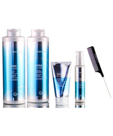 HYDRA SPLASH Hydrating Shampoo Conditioner Gelee Masque Mask Replenishing Leave-In SET for Fine Medium Dry Hair (w/Sleek Comb) Hydrasplash (33.8 oz + 33.8 oz + 5.07 oz + 3.38 oz - LARGE PRO)