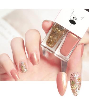 Nail Polish Set Quick Dry Nail Polish Long Lasting Nail Varnish 2 in 1 Shimmering Pink & Golden Glitter Nail Polish set No Need Cure Nail Polishes DIY Nail Art Manicure at Home