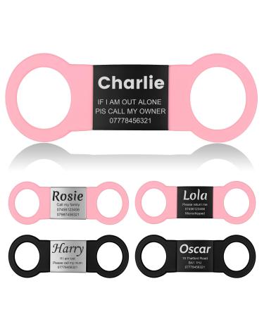 Yhananti dog brand with engraving - quiet silicone dog stark personalized with name telephone number and address - personalized trailer brand for dogs cats and puppies (pink black m) m (for 19mm wide collar) pink band & black pendant
