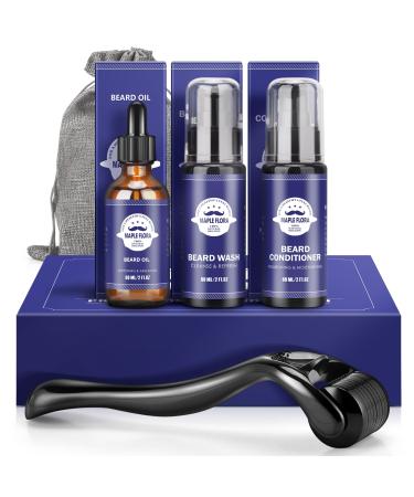 Beard Kit with Beard Oil Beard Wash Beard Conditioner Beard Roller Storage Bag E-book Mustache Gifts Set for Boyfriend Husband Fathers Dad Men Him