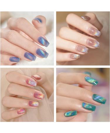 Universal Rainbow Cat Eye Gel Nail Polish Magnetic Holographic 9D Reflective Glitter Cateye Design Nails Art Polish Holo Iridescent Sparkle Flash Effect with Magnet Stick - Buy Online on GoSupps.com