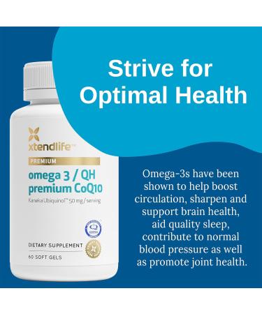 Xtendlife Omega 3 QH Premium Fish Oil - Astaxanthin Lycopene & CoQ10 for Heart Health - 60 Gluten Free Soft Gels - Buy Online on GoSupps.com