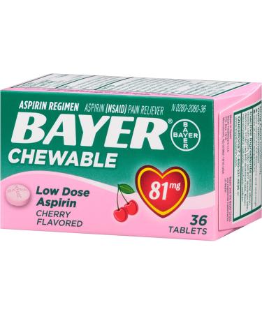 Bayer Chewable Low Dose Baby Aspirin Cherry Flavor 36 Tablets - 2 Pack - Buy Online on GoSupps.com