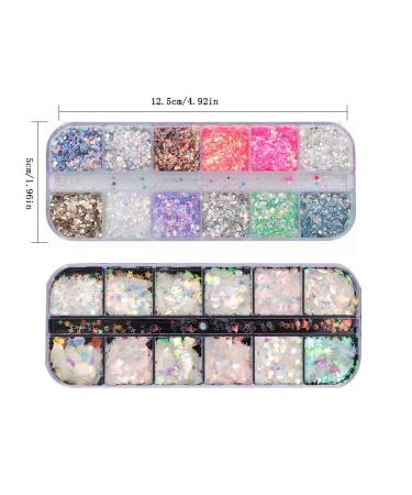 Glittering Nail Art Flakes - 2 Boxes of 24 Grids in Heart Star & Holographic Moon Shapes for Crafting & Nail Designs - International Shipping Available - Buy Online on GoSupps.com